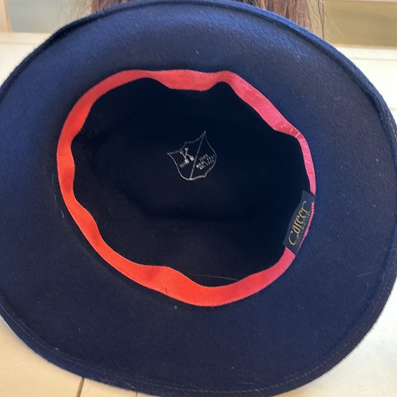 Navy Blue Vintage Fedora Wool with Ribbon Band and Feather Detailing - Picture 4 of 5